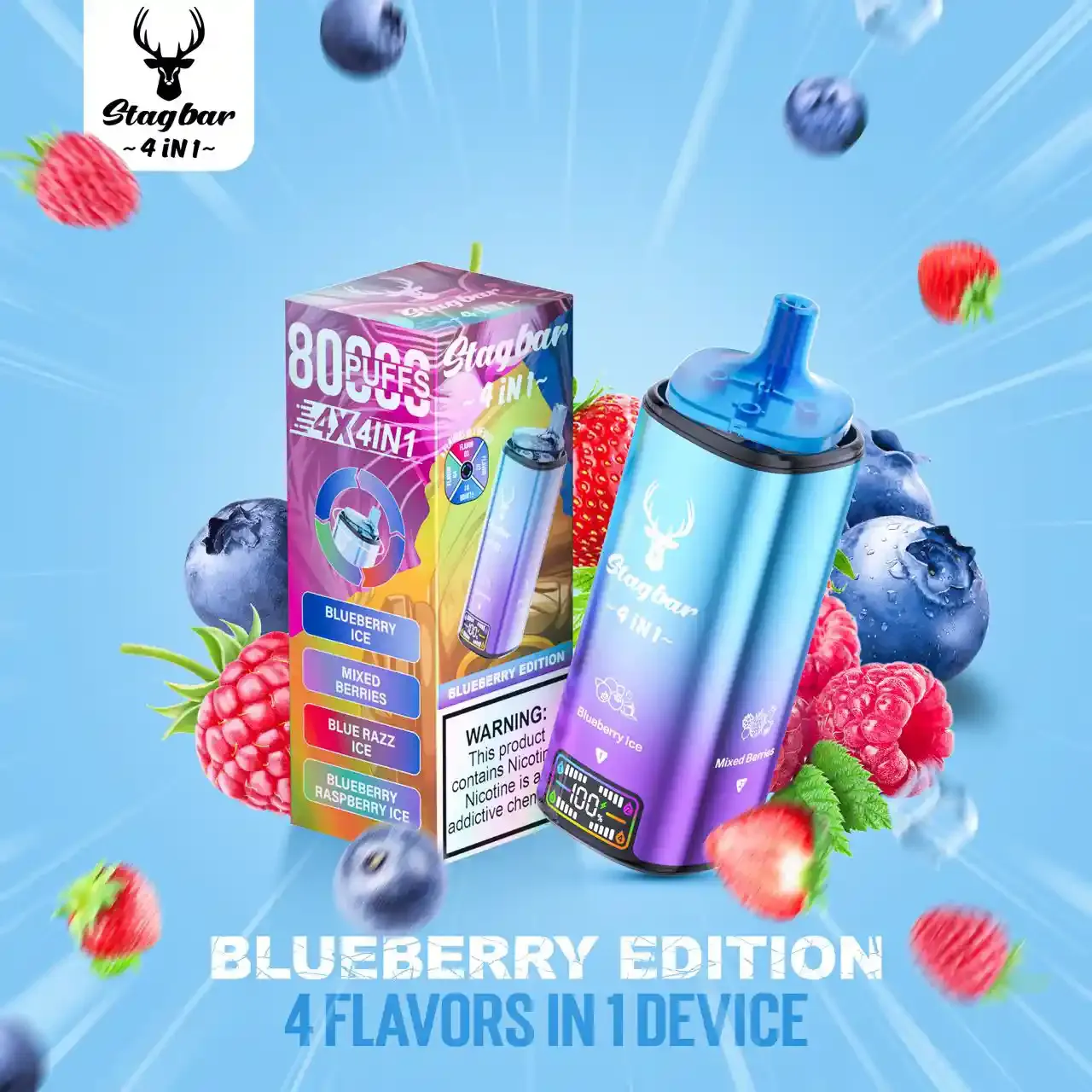 STAG BAR Vaper 4 Sabores en 1 Dispositivo 80000 Puffs Blueberry Edition