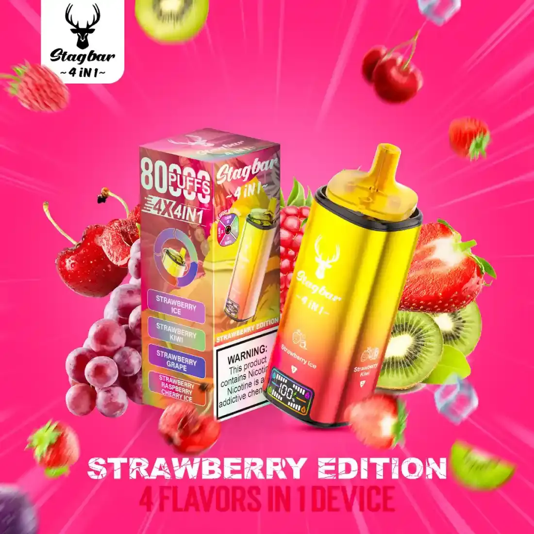 STAG BAR Vaper 4 Sabores en 1 Dispositivo 80000 Puffs Strawberry Edition
